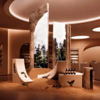 Étagère de présentation personnalisée pour salon de beauté, en bois, avec éclairage LED, pour la décoration intérieure des magasins de cosmétiques et de spas