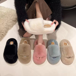 Automne/Hiver 2025 – Chaussons d'extérieur chauds en peluche pour femmes et hommes, grandes tailles, décontractés, à bout ouvert, couleurs assorties, toutes saisons - Product Image 2