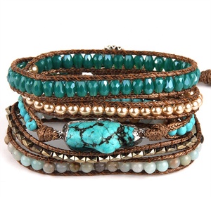 Bracelets enroulés à 5 brins en pierre naturelle de cristal carré, bijoux bohèmes tendance, cadeau de festival, pierre précieuse naturelle, faits à la main, irréguliers, druzy - Product Image 2