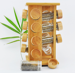 Free-standing Kitchen Cabinet Organizer Bamboo Spice Rack with Glass Jars - Product Image 2