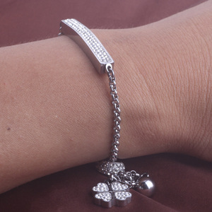 Stainless Steel <b>Bracelet</b> With Diamond Inlay Flower Charm <b>Adjustable</b> For Women Gift - Product Image 1