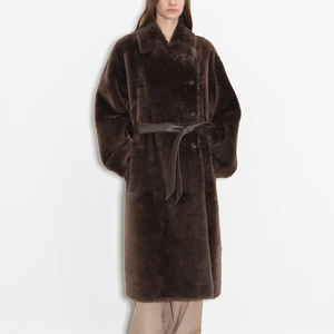 Hot <strong>Sales</strong> Winter Women Long <strong>Coat</strong> Soft Merino <strong>Sheepskin</strong> Luxury Real Wool Fur <strong>Coat</strong> With Belt - Product Image 1