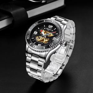 Drioshipping High Quality Luxury Automatic Skeleton Mechanical <b>Wristwatch</b> for Men Gold Steel Stainless Steel Glass Dial Power - Product Image 4
