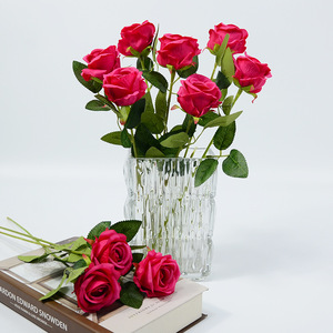 Fleurs artificielles en vase Dongchen Crafts, rose rose à tige unique, décoration d'intérieur, accessoires de mariage, cadeau pour la Saint-Valentin - Product Image 1