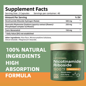 OEM Formula EEffective spedizione rapida NAD + resveratrolo liposomiale Nicotinamide Riboside Nad integratore 900mg 80 pz capsule - Product Image 6