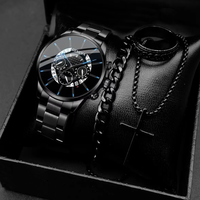Montres d'Affaires Tendance pour Homme, Montre Calendrier Décontractée à Quartz en Acier Inoxydable pour Homme, Ensemble Bracelet et Collier FD033