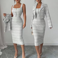 Nouvel ensemble tailleur-robe en tweed tissé délicat et élégant pour femme, style européen et américain, collection automne 2026, idéal pour les soirées et les rendez-vous.