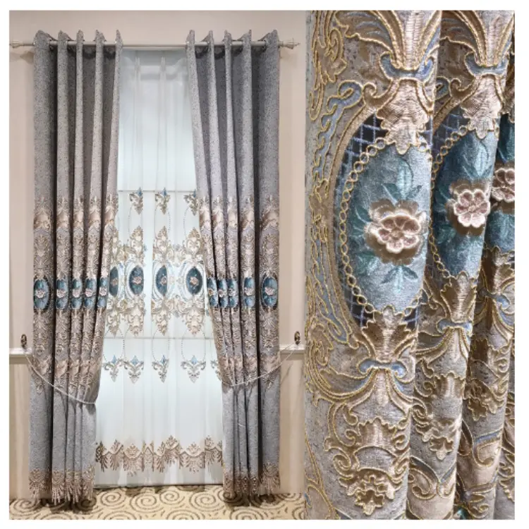 Cortinas bordadas europeas para dormitorio, sala de estar, ventanas, cenefa, cortinas de ventana francesas de lujo