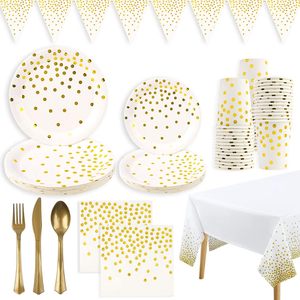 Juego <span class=keywords><strong>de</strong></span> Vajilla Desechable con Diseño <span class=keywords><strong>de</strong></span> Puntos Dorados para Decoración <span class=keywords><strong>de</strong></span> Fiestas <span class=keywords><strong>de</strong></span> Cumpleaños, Platos, Servilletas y Vasos <span class=keywords><strong>de</strong></span> Papel con Puntos, Cubiertos Dorados, 200 Piezas/Paquete - Product Image 4