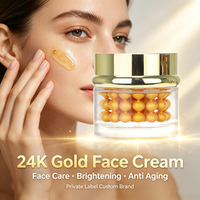 Crème Visage Or 24K Marque Privée OEM ODM Personnalisée, Crème Capsule au Collagène Éclaircissante Anti-Âge, Crème Gel Perle Dorée