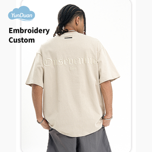 <span class=keywords><strong>T</strong></span>-shirt streetwear de haute qualité en coton lourd 300GSM avec logo brodé, surdimensionné, broderie 3D personnalisé<span class=keywords><strong>e</strong></span> pour hommes - Product Image 4