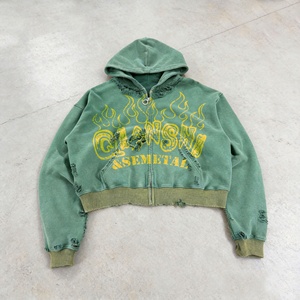 100% Cotton Drop Shoulder Zipper Hoodie Streetwear Acid Wash Distressed Oversized Hoodie Custom Heavyweight Men's Hoodies - Product Image 4