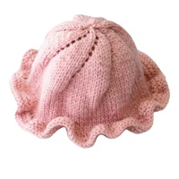 Gorro de Bebé Tejido a Mano - Patrón de Pétalos Calados - Gorro con Borde de Volantes de Algodón Suave - Gorro de Sol para Recién Nacidas