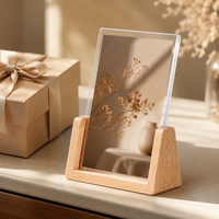 Cadre photo en acrylique transparent avec base en bois, support d'image portrait pour bureau, décoration intérieure et présentoir de cadeaux