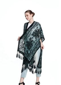 Kimono de Terciopelo de Buena Calidad para <span class=keywords><strong>Mujer</strong></span>, Cárdigan de Terciopelo con Borlas, Kimono de Terciopelo Quemado - Product Image 5
