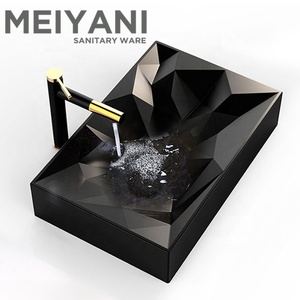 Diamante rettangolare lavabo lavabo in porcellana lavarsi le mani bacino di arte nero opaco lavello - Product Image 3