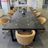 Ensemble table et chaises de conférence en pierre de marbre noir Bureau de réunion pour salle de formation au design moderne