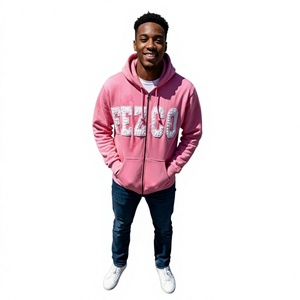 Sudadera con capucha extragrande Fezco rosa tie-dye con cremallera, forro polar, unisex, corte regular, estampado de letras, logo frontal, para otoño - Product Image 3