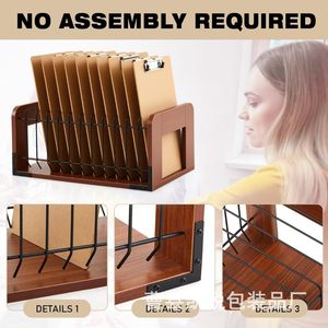 Organizador de Archivos de Madera, Estante de Almacenamiento de Documentos de Madera Sólida para Escritorio de Oficina con Compartimentos - Product Image 4