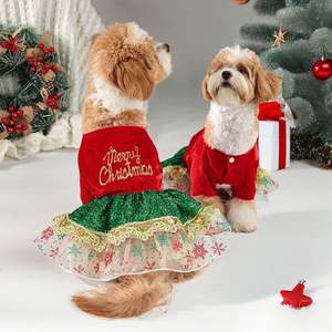 Nuevo patrón sólido, ropa de invierno para mascotas, vestido de vacaciones de Navidad para perros y gatos, traje de fiesta de algodón y lana - Product Image 1