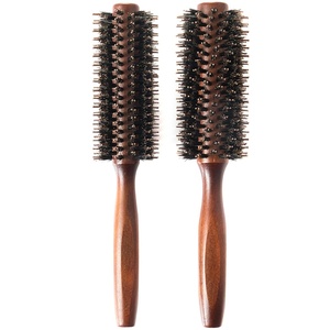 Brosse à cheveux ronde en nylon et poils de sanglier avec manche en bois naturel, peigne de coiffure professionnel, brosse à queue pointue pour cheveux bouclés - Product Image 2