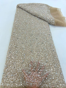 NI.AI 新款珠饰和亮片网眼蕾丝新娘网纱蕾丝面料非洲婚纱材料 - Product Image 3