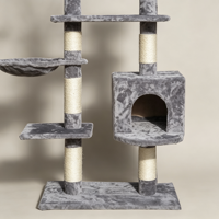Arbre à chat multi-niveaux avec poteaux à gratter en sisal, hamac, niche pour chat et balles suspendues, grande tour pour chat d'intérieur pour chatons et chats