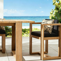 Table et chaises de salle à manger d'extérieur en teck massif, style minimaliste moderne, pour événements, jardin, cour, terrasse, balcon, fête