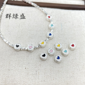 Qunlvsheng S925 Sterling Silver Epoxy Resin Colorful Heart Round Beads For DIY Necklace <b>Bracelet</b> Jewelry Making Supplies - Product Image 3