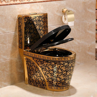 Sanitaire Salle De Bains Cuvette De Toilette Dorée Et Piédestal Lavabo Une Pièce Céramique De Luxe Noir Et Or Wc Ensemble De Toilette