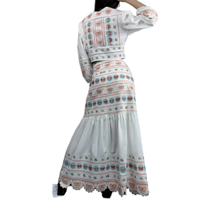 OEM donna abito in popeline di cotone ricamato farfalla multicolore in <span class=keywords><strong>pizzo</strong></span> motivo Vintage con bottoni Set completo traspirante - Product Image 3