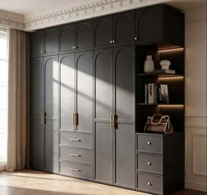 Armoire coulissante sur mesure pour villa de luxe, meubles de chambre à coucher, armoire ouverte noire sur mesure avec porte en verre - Product Image 5
