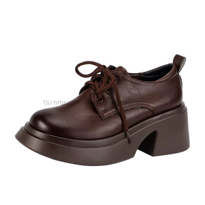 Chaussures à talons épais de style britannique pour femmes, grande taille, bout rond, chaussures décontractées à talons hauts en cuir, nouvelle collection printemps - Product Image 6