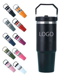 Gobelet isotherme 30oz avec poignée et couvercle à paille, compatible porte-gobelet de voiture, anti-fuite, pour café glacé, idéal pour l'école et les voyages - Product Image 5