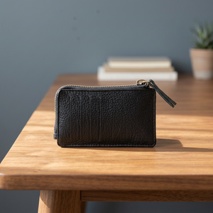 Portefeuille de luxe en cuir grainé noir avec fermeture éclair, pochette à main avec dragonne, décoration pompon, logo personnalisé, fermeture à bouton, pour femme, 100% véritable - Product Image 2