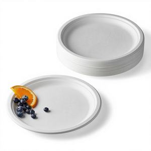 Assiettes en bagasse 9-12 pouces, entièrement naturelles, réutilisables et jetables, biodégradables, pour les foyers sensibles aux produits chimiques et l'utilisation lors de fêtes - Product Image 1