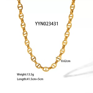 En gros, Ensembles de bijoux de mode pour femmes en acier inoxydable plaqué or 18 carats, comprenant colliers ras-du-cou et bracelets à maillons épais style « nez de cochon » - Product Image 4