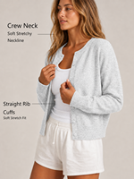 Damen Strickjacke mit Rundhalsausschnitt, Knopfleiste und langen Ärmeln, geripptem Saum, niedliche kurze Oberbekleidung, OEM/ODM