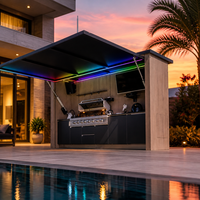 Cuisine extérieure modulaire avec barbecue, éclairage LED RGB, résistante aux intempéries, îlot de cuisine de luxe pour patio, évier, robinet, marbre
