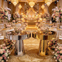 Support de fleurs miroir en acier inoxydable doré pour centre de table, idéal pour mariages, anniversaires, et fêtes prénuptiales - Vente en gros