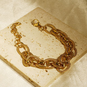 MSX Zeitlose Klobige Panzerkette 18K Vergoldete Edelstahl-Halskette Strukturiertes Klassisches Poliertes Armband Schmuckset für Damen - Product Image 2