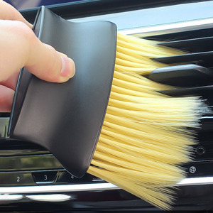 Car Interior <b>Dust</b> Removal <b>Brush</b> Soft Bristles Yellow Fur Black Handle Air Vent Cleaning Tool - Product Image 3