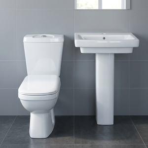 Ensemble de salle de bain en céramique pour le marché africain, comprenant WC deux pièces avec réservoir à double chasse et lavabo sur colonne - Product Image 6