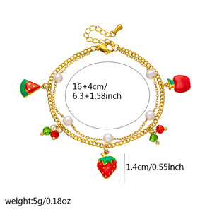Fruit Pendant Stainless Steel Necklace And <b>Bracelet</b> <b>Set</b> For Women Party Jewelry With Apple Strawberry Watermelon Design - Product Image 4
