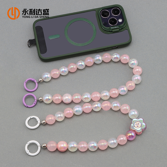 Custom Diy Big Wrist Beaded Phone and Cup Lanyard Wholesale Acrylic Beads Mobile Phone Chain for Mobile Phone