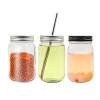 Stoples kaca pemasok grosir dapur 250ml 500ml mulut lebar stoples Mason 8 oz 16 oz stoples penyimpanan kaca dengan tutup