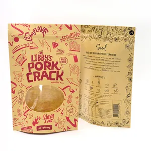 Wholesale Laminated Resealable Bag Plastic Tea Printed Kraft Candy Stand Up Pouch With Clear Window And Zipper