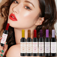 ALIVER Coffret de 6 rouges à lèvres liquides mats véganes, logo personnalisé, teinte à lèvres naturelle coréenne, imperméable, kit de gloss à lèvres magique en forme de bouteille de vin