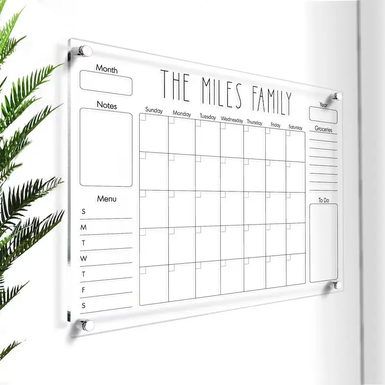 Acrylic Fridge writing board Calendar Weekly Meal Planner 2024 Christmas Gift