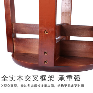 Taburete Redondo de Madera Maciza Color Marrón Rojizo, Muebles Apilables para Sala de Estar - Product Image 5